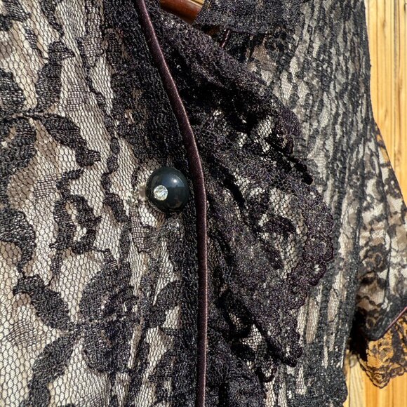 Vintage Peignoir Robe 60s Marilyn Black Floral Lace Peignoir Lingerie Robe | M/L - Picture 10 of 17